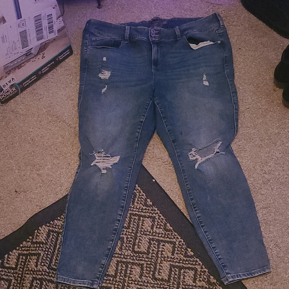 Torrid Blue Skinny Jeans with Distressed Details